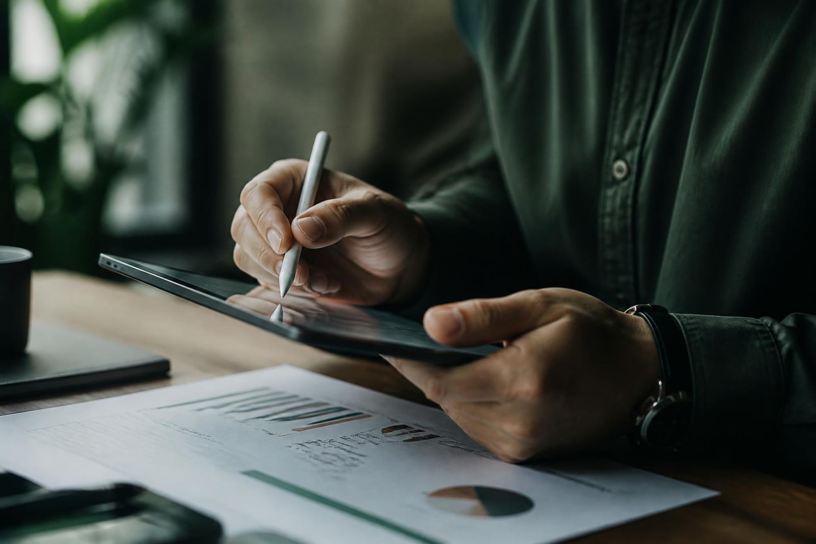 Dirigeant marocain analysant ses documents financiers sur une tablette